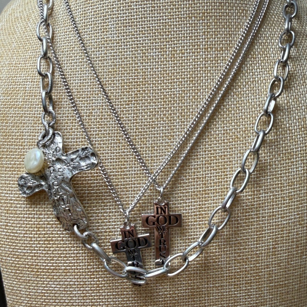 Religious Gothic Grunge Cross Necklace Bundle Lot of‎ 3 Unbranded